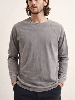 Rowan Lightweight Long Sleeve Tee Gray L USA Cotton Minimalist Luxury Basic